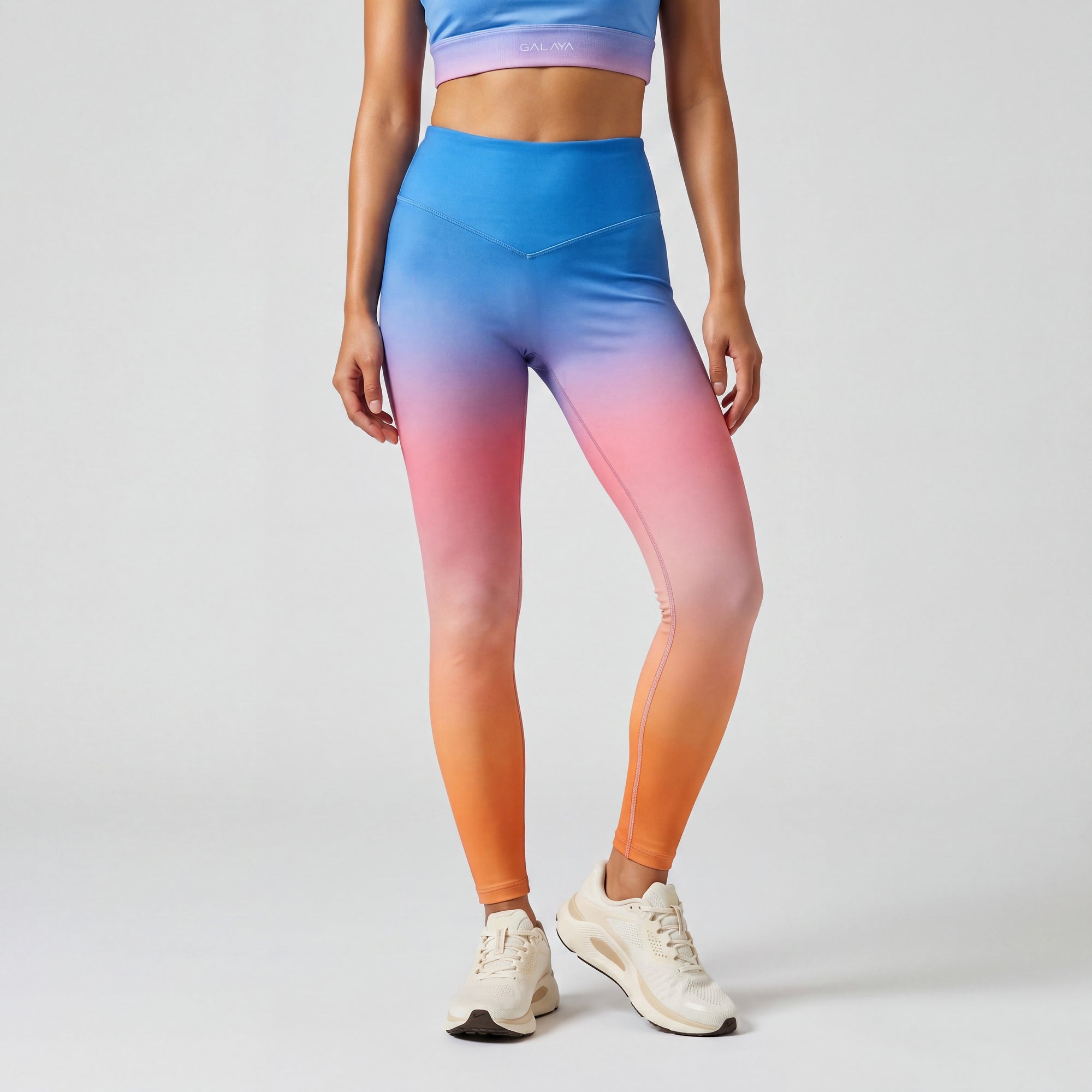 ECLIPSE BRA — Legging degradé femme edition limitée — degradé orange rose et bleu tie and die — Galaya Paris 