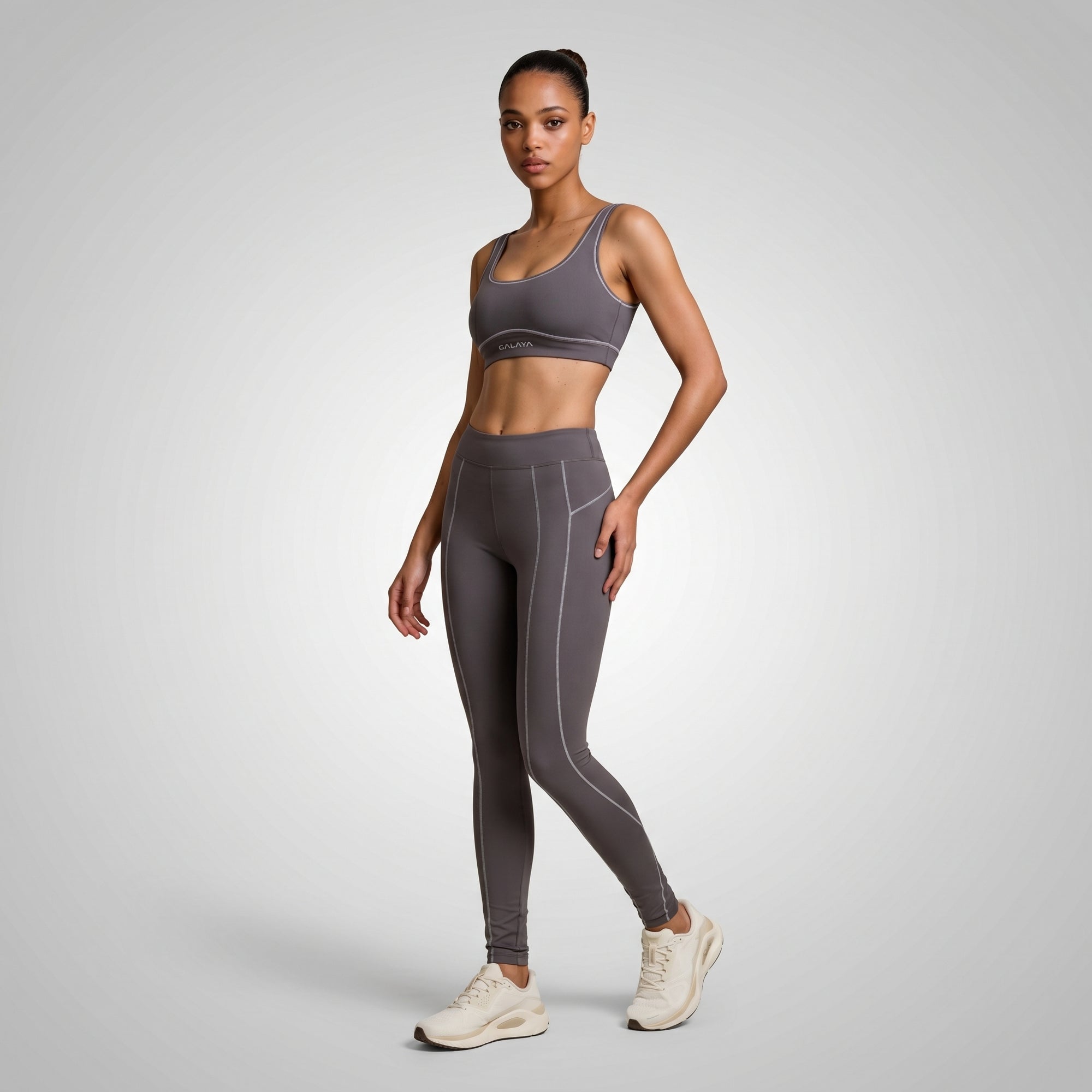 LYRA — Legging sport femme taille haute — Gris anthracite — Galaya Paris