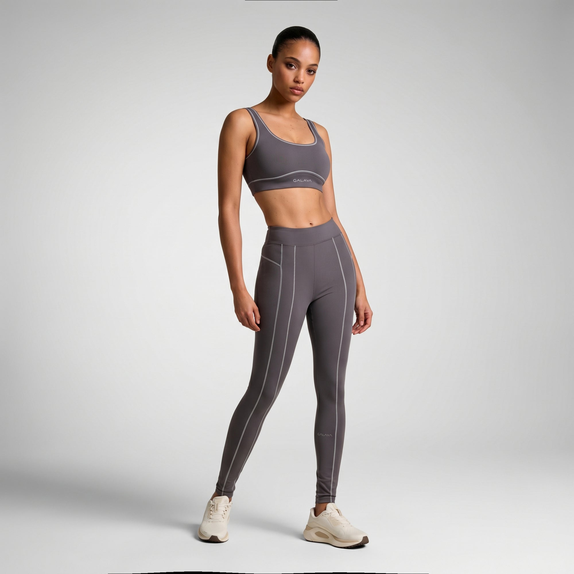 LYRA — Legging sport femme taille haute — Gris anthracite — Galaya Paris