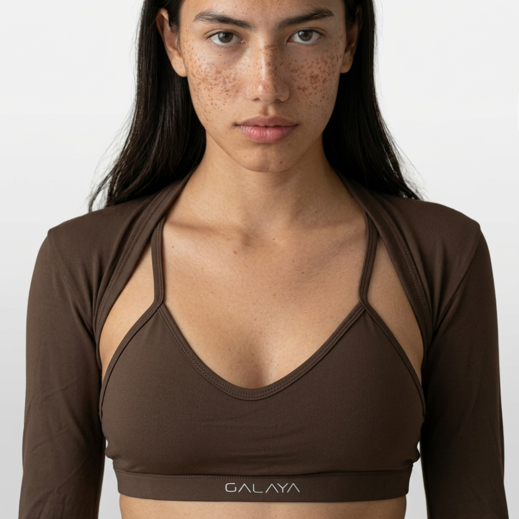 TARA — Top Cropped manche longue — Marron — Galaya Paris